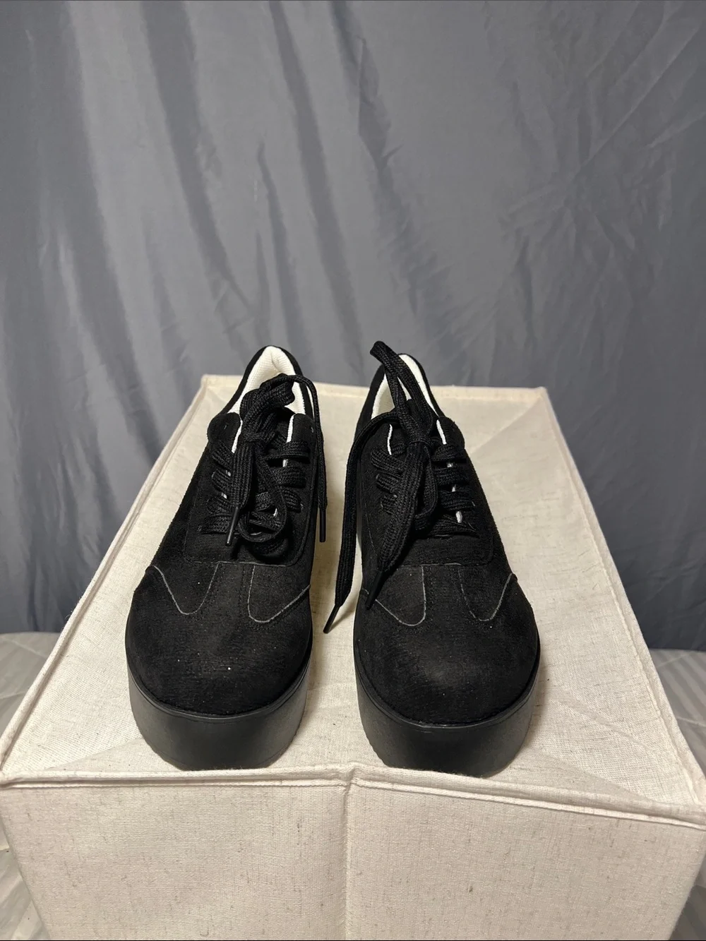 SHEIN Black Suede-Look Platform Lace-Up Sneakers